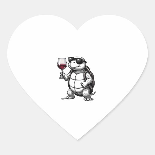 Sticker Cœur cool turtle drinking red wine art print_1 (2) (Devant)