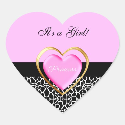 Sticker Cœur Copie rose Girly de girafe de princesse baby (Devant)