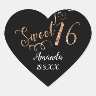 Sticker Cœur Copper Gold Sweet 16th White Heart Nom Date