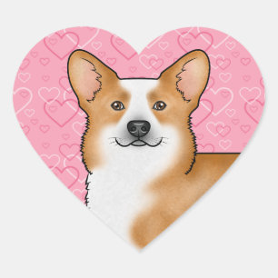 Sticker Cœur Corgi Gallois Pembroke Rouge Motif Cœur Rose