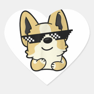 Sticker Cœur Corgi Mème Pixel Lunettes de soleil mignon chien