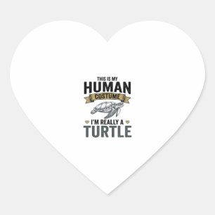 Sticker Cœur Costume de tortue drôle Design de gravure vintage_