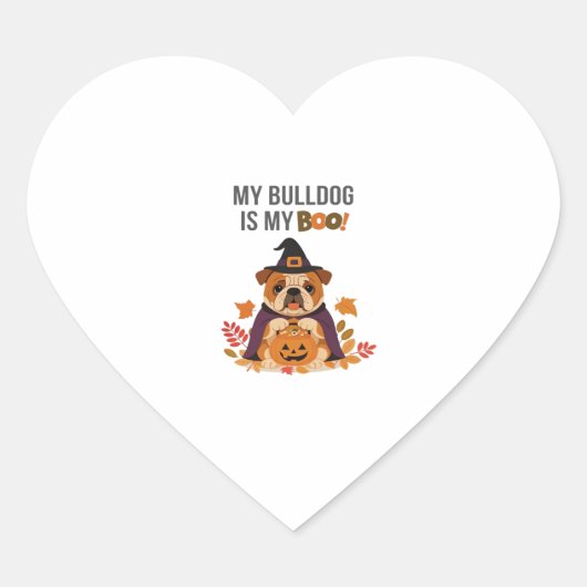 Sticker Cœur Costume d'Halloween Bulldog Mon Bulldog est Mon Bo (Devant)
