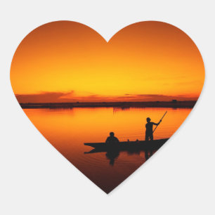 Sticker Cœur Coucher de soleil, bateau d'aviron Silhouette-1649