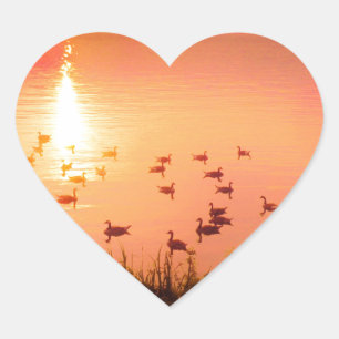 Sticker Cœur Coucher de soleil rose et de lac de pêche