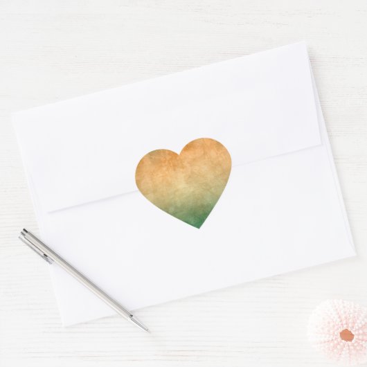Sticker Cœur Couleurs Grunge - Orange & Vert (Enveloppe)