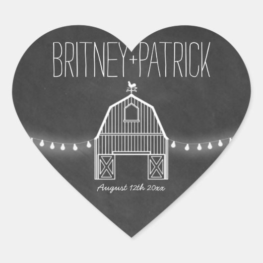 Sticker Cœur Country Rustic Chalkboard Grange Mariage Faveurs (Devant)