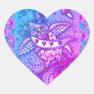 STICKER CŒUR COUP DE FOUDRÉ CHOUETTE CUPIDON VALENTIN