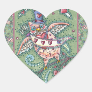 STICKER CŒUR COUP DE FOUDRRE DE CHOUETTE CUPIDON DE LA SAINT-VA