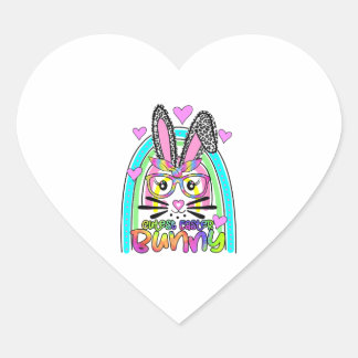 Sticker Cœur Coupe Bunny Face de Pâques Leopard arc-en-ciel heu