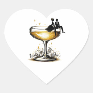 Sticker Cœur Couple au Champagne