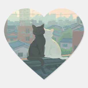Sticker Cœur Couple de chats