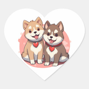Sticker Cœur Couple de chien japonais avec les coeurs