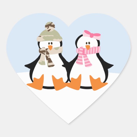 Sticker Cœur Couple de pingouin militaire (Devant)