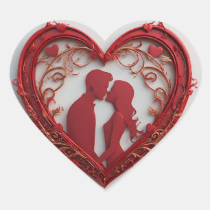 Sticker Cœur Couple s'étreignant à l'intérieur d'un grand cœur