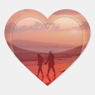 Sticker Cœur Couple sur la plage Valentine