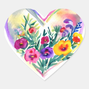 Sticker Cœur Couronne de coeur florale   Pastel Aquarelle Magen