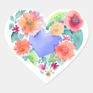 Sticker Cœur Couronne de coeur florale Pastel Watercolor Cora