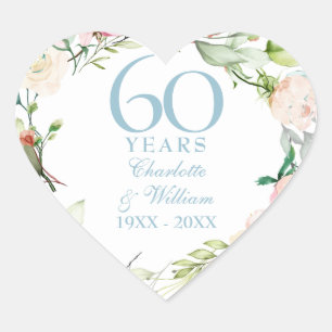 Sticker Cœur Couronne de roses d'été sucrées 60e / 75e annivers