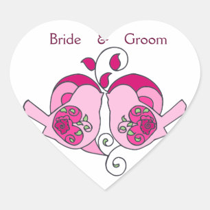 Sticker Cœur Cranberry, Rose Personnalisé Oiseau Floral Mariage