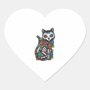 Sticker Cœur Crâne à sucre de chat Mexique Calavera Dia De Los 