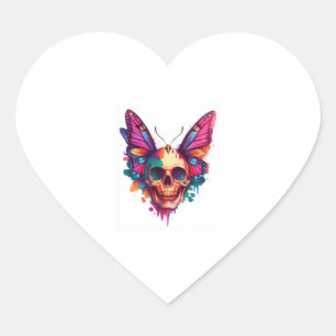 Sticker Cœur Crâne avec ailes papillon