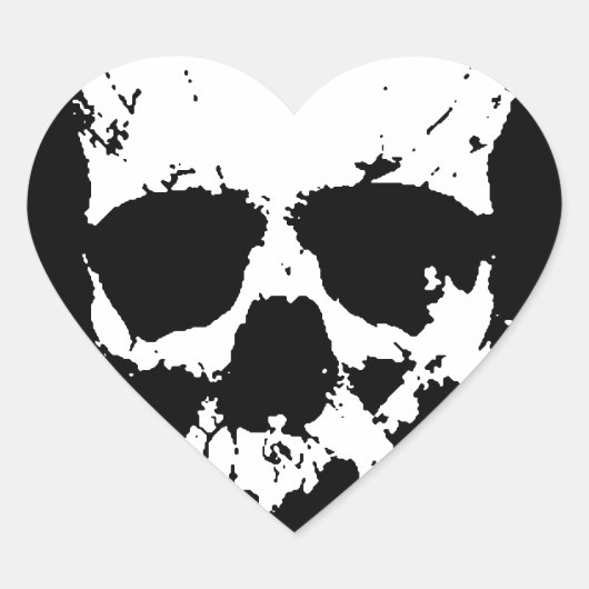 Sticker Cœur Crâne noir et blanc (Devant)
