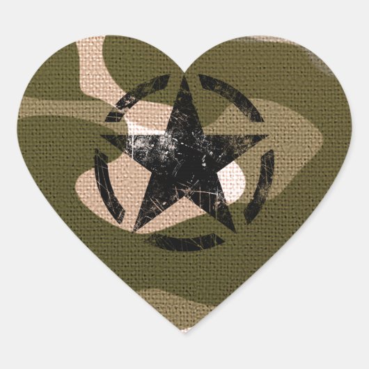 Sticker Cœur Crayon étoile Vintage sur Camouflage (Devant)