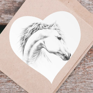 Sticker Cœur Crayon portrait de cheval dessin d'art équestre