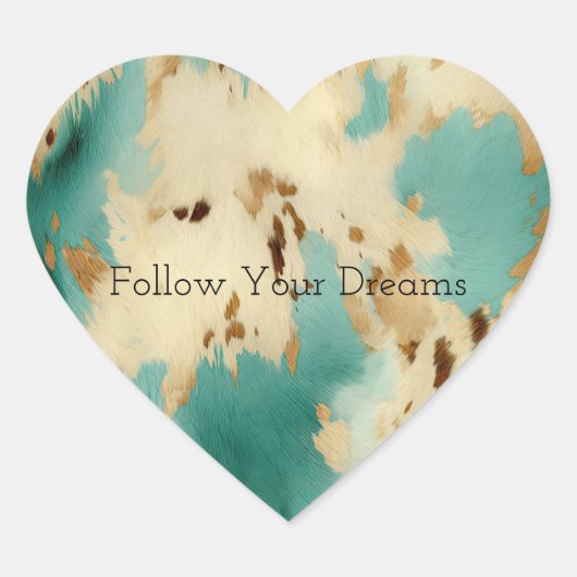 Sticker Cœur Cream Gold Turquoise Cowhide Animal (Devant)