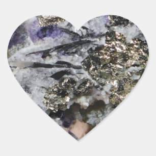 Sticker Cœur Cristal de rhodochrosite pyrite fluorite tourmalin