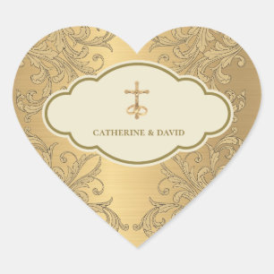 Sticker Cœur Croix de mariage en or