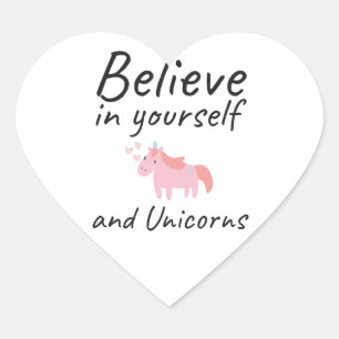 Sticker Cœur Croyez En Vous Et Unicorns Citation Positive
