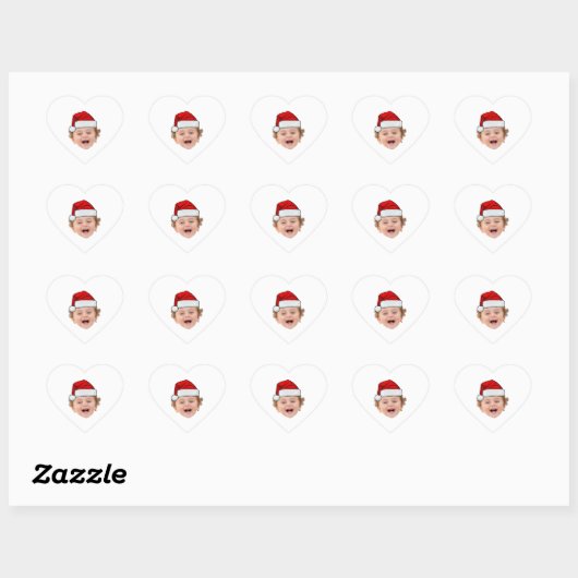 Sticker Cœur Custom Santa Hat Stickers, Face Photo Christmas (Feuille)