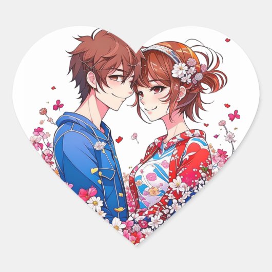 Sticker Cœur Cute Anime Couple Cuddin (Devant)