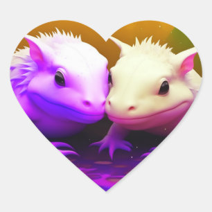 Sticker Cœur Cute Axolotl Couple Cuddin Love AI art