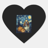 Sticker Cœur Cute Basset Hound Dog Halloween Jack-o'-lantern Pu (Devant)