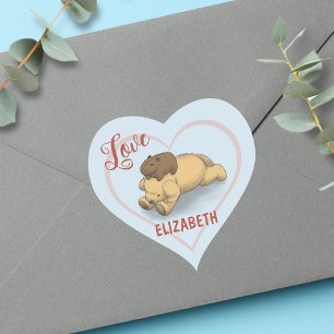 Sticker Cœur Cute Capybara et Puppy Blue Name