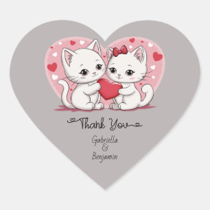 Sticker Cœur Cute Cartoon Chat Saint Valentin Merci