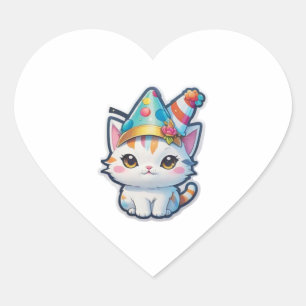 Sticker Cœur Cute cat organise une fête du Nouvel An