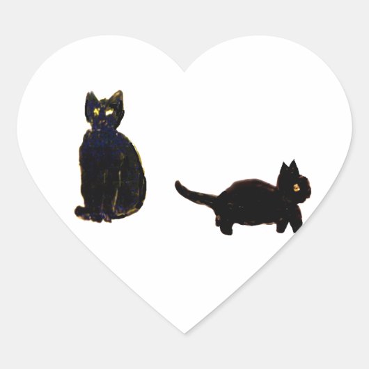 Sticker Cœur Cute Chats Noirs Kitty (Devant)