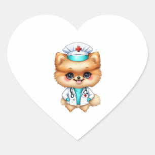 Sticker Cœur Cute Chibi Pomeranian pour l'infirmière Amoureux d