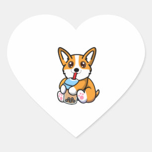 Sticker Cœur Cute Corgi Boba