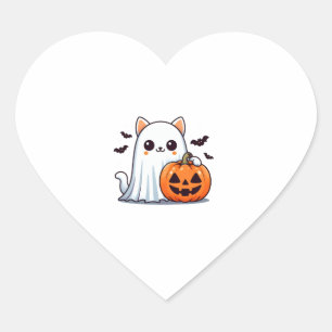 Sticker Cœur Cute Éffrayant Fantôme de chat Citrouille Hallowee