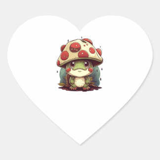 Sticker Cœur Cute Frog Avec Casquette Champignons, Cute Frogs K
