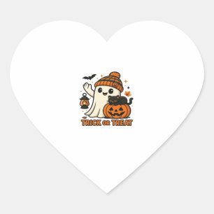 Sticker Cœur Cute Ghost Chat Éffrayant Halloween Kitten Magique
