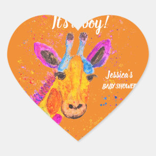 Sticker Cœur Cute Giraffe Aquarelle Safari Jungle Baby shower