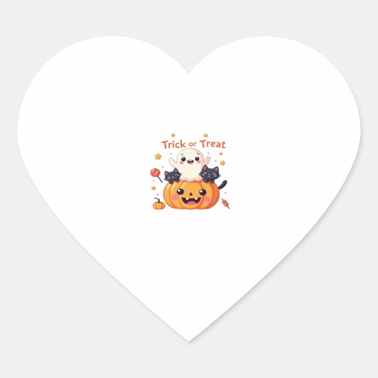 Sticker Cœur Cute Halloween - Classe Kawaii Ghost et Black Cats (Devant)