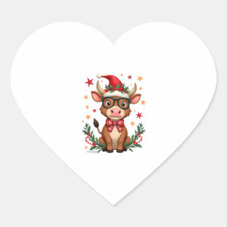 Sticker Cœur Cute Highland Cow Lover Santa Hat Western Christma