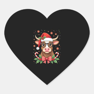 Sticker Cœur Cute Highland Cow Lover Santa Hat Western Christma